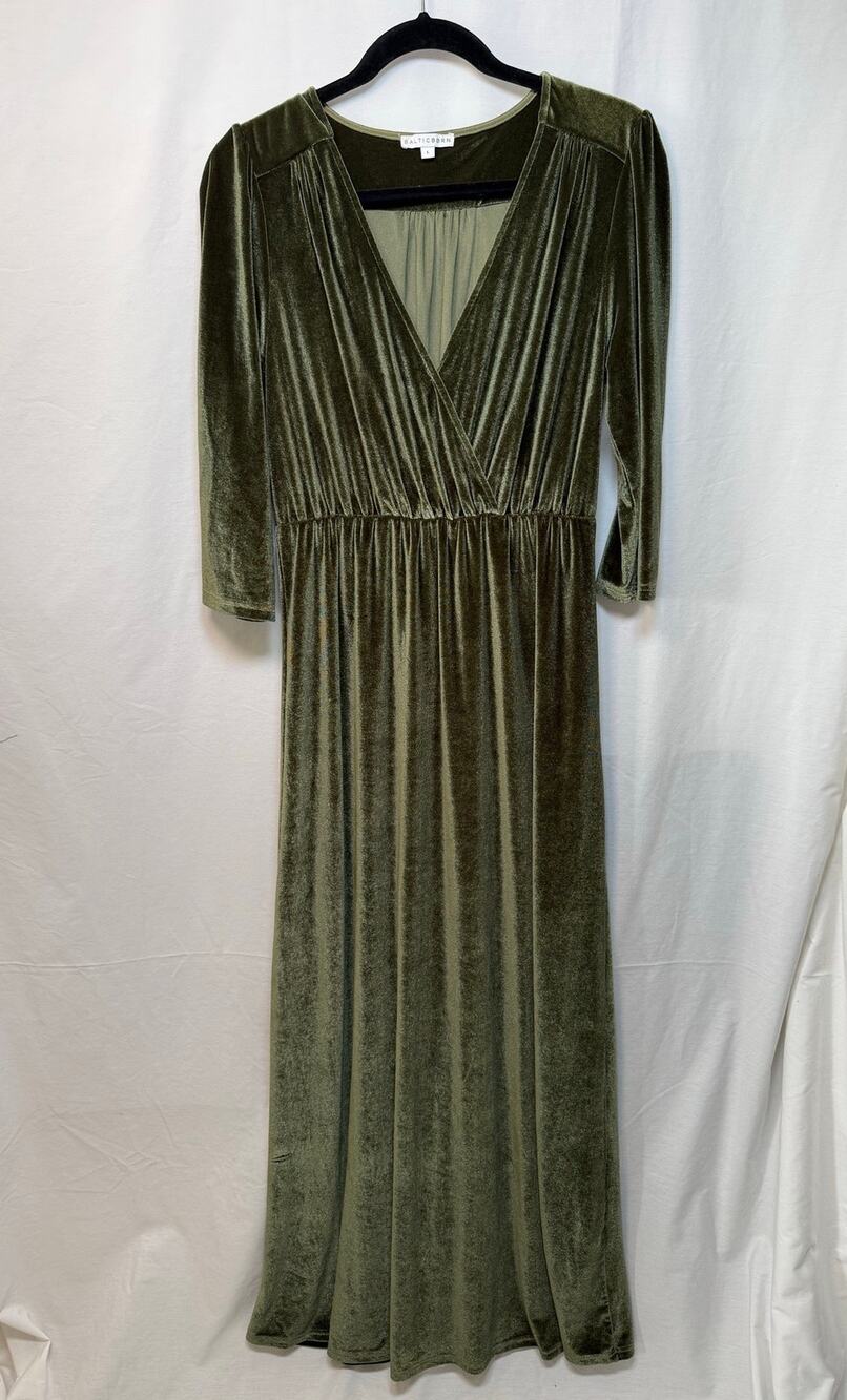 Baltic Born Sofia Velvet Maxi Dress, Olive Green, Size Large Elegant, Wedding